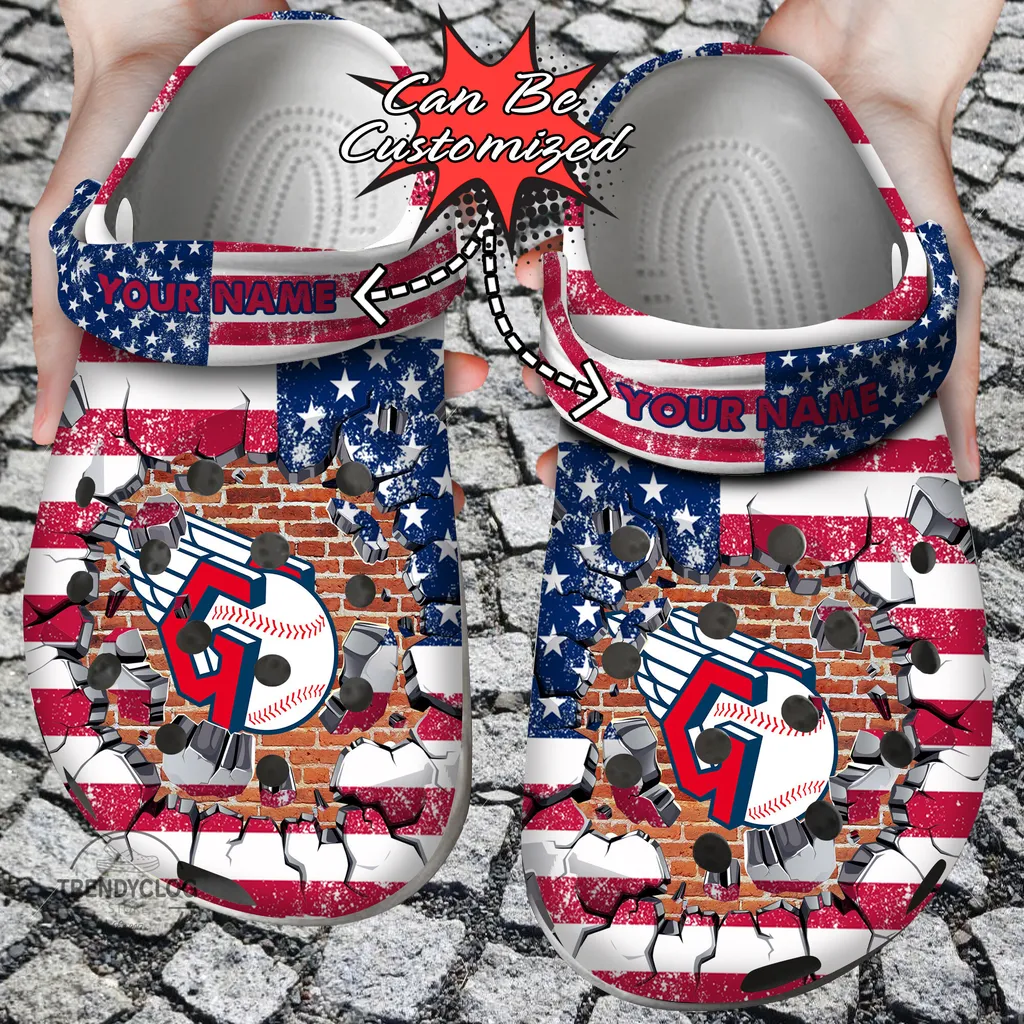 Baseball Crocs Personalized CGuardians American Flag Breaking Wall Clog