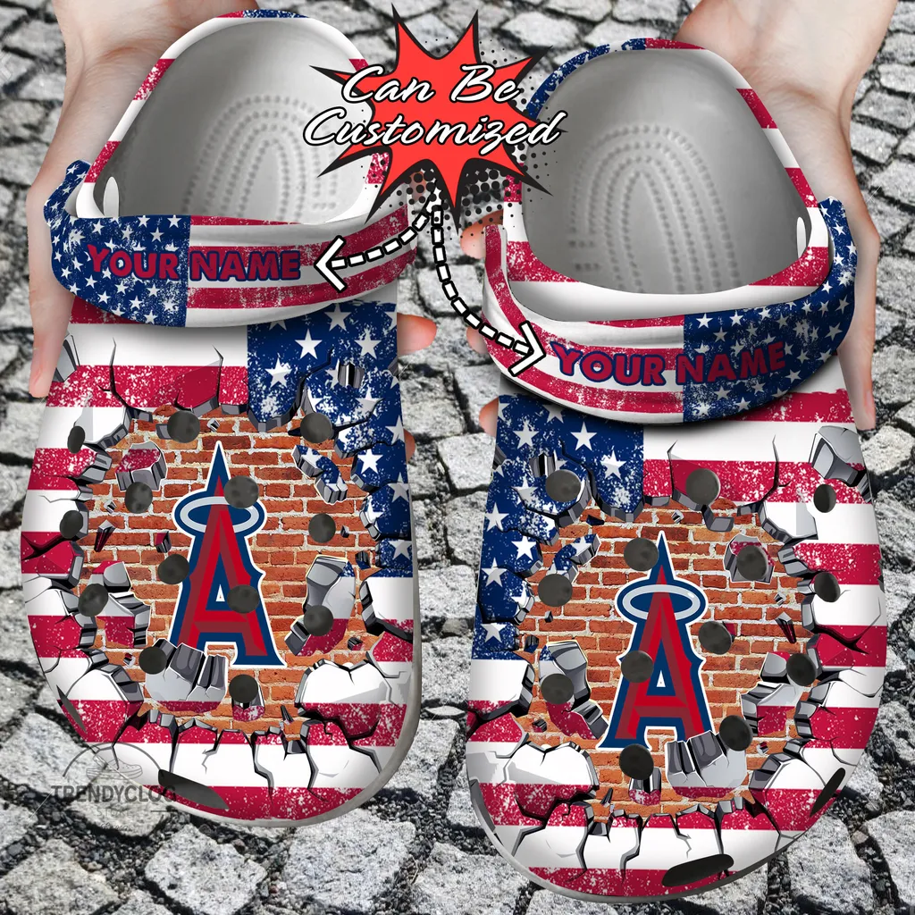 Baseball Crocs Personalized LA Angles American Flag Breaking Wall Clog