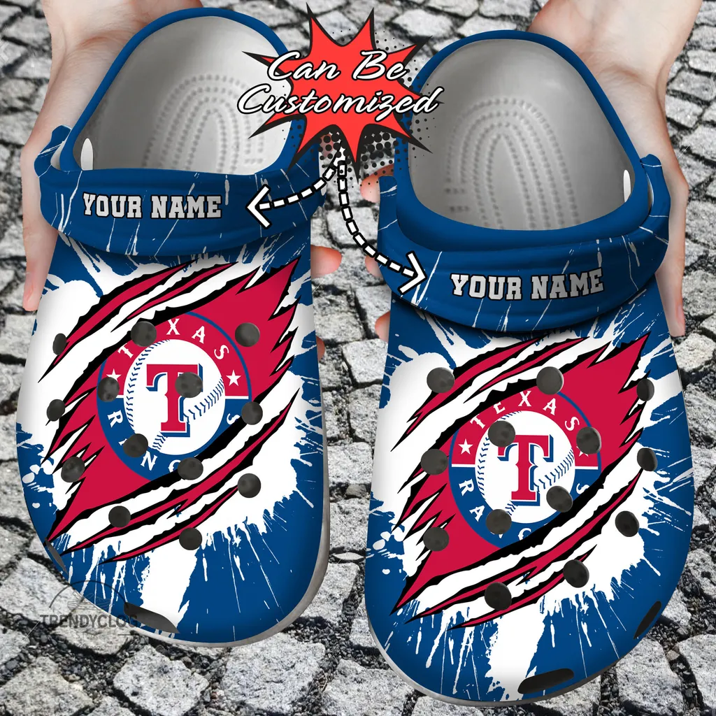 Baseball Crocs Personalized TRangers Ripped Claw Clog