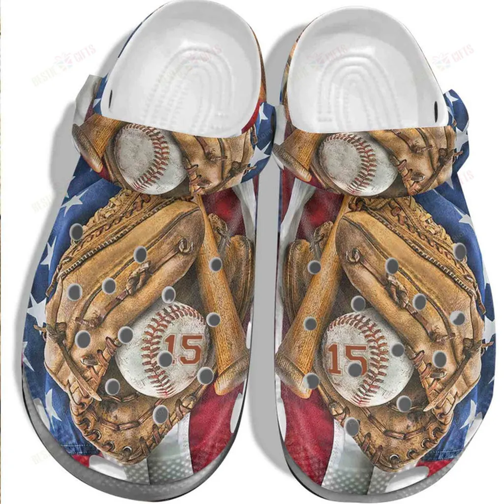 Baseball Gloves America Flag Baseball Crocs Classic Clogs