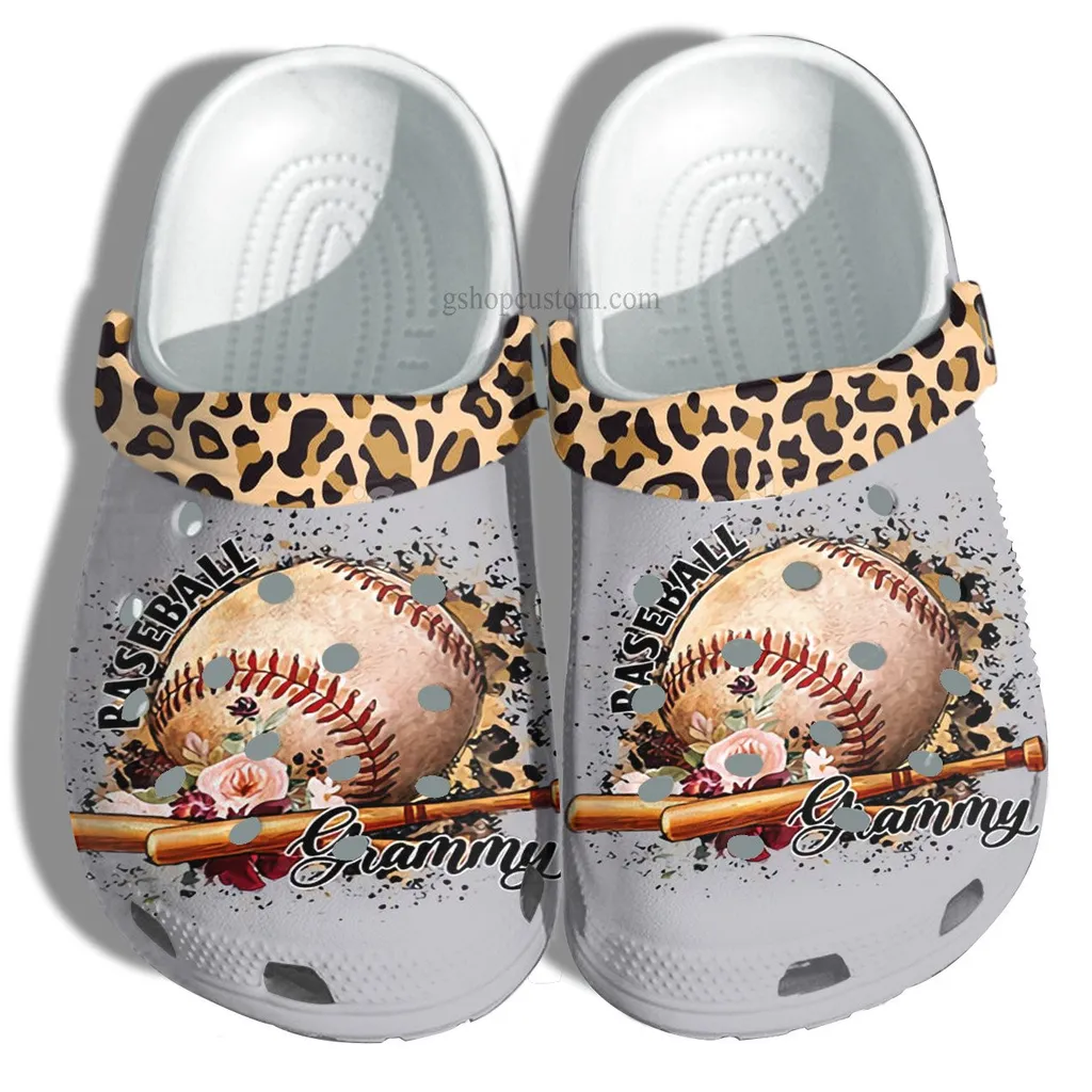 Baseball Grammy Leopard Skin Flower Crocs