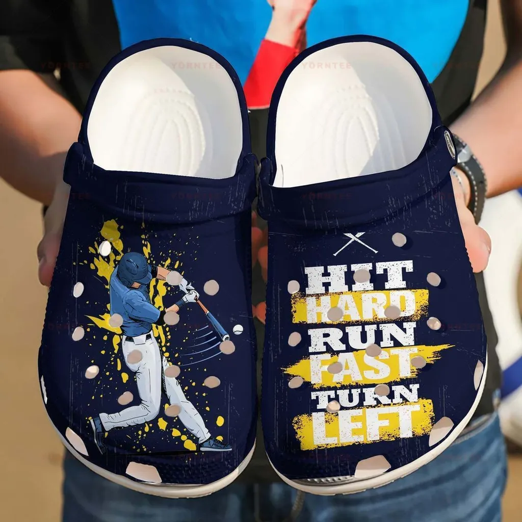 Baseball Hit Hard Run Fast Gift For Lover Rubber Crocs Clog