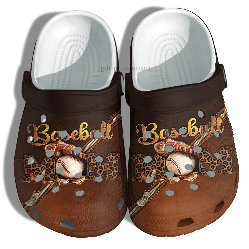 Baseball Mom Leopard Leather Crocs