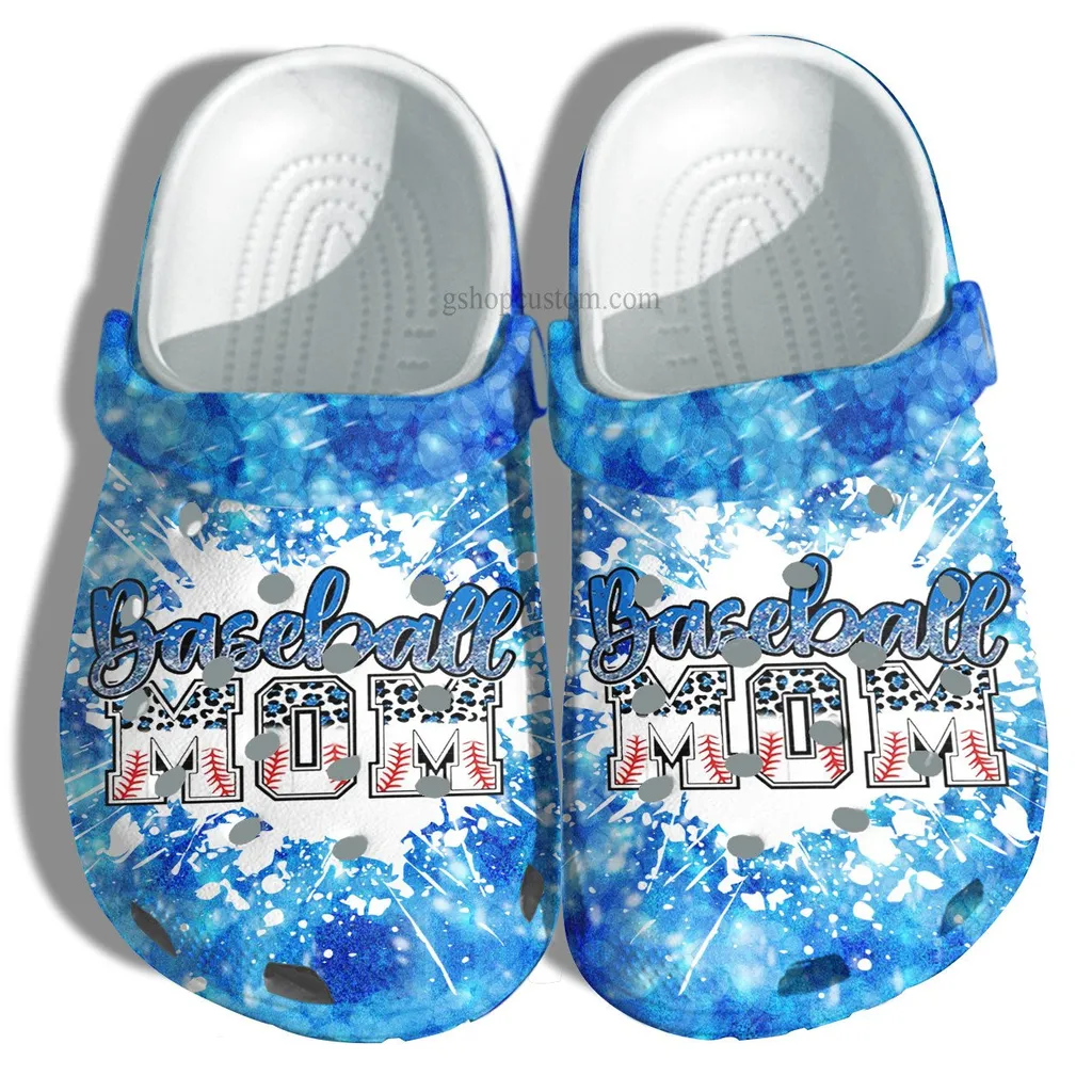 Baseball Mom Leopard Twinkle Blue Croc