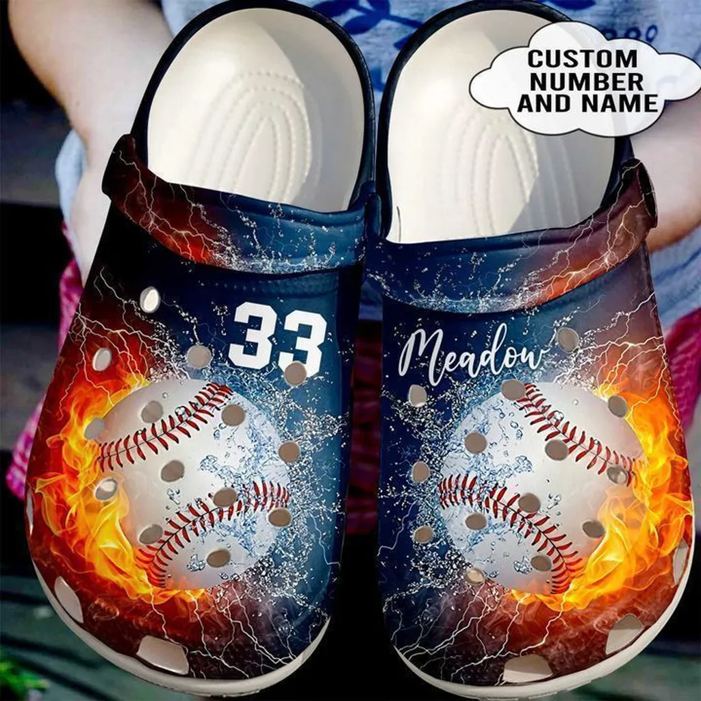 Baseball Personalized Fire And Water Crocs Classic Clogs