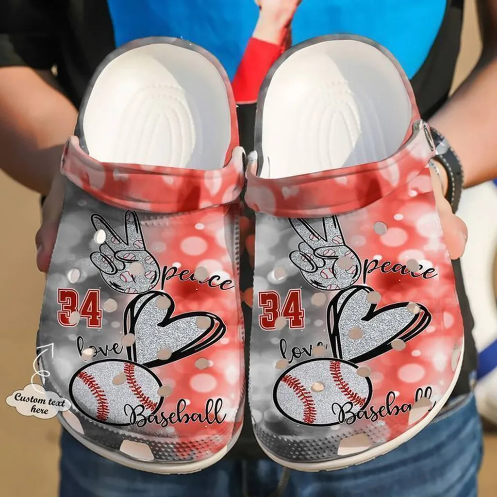 Baseball Personalized Peace Love Crocs Classic Clogs