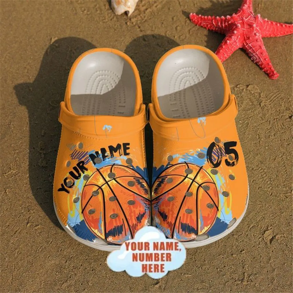 Basketball Crocs - Basketball Custom Name Number Orange Clog