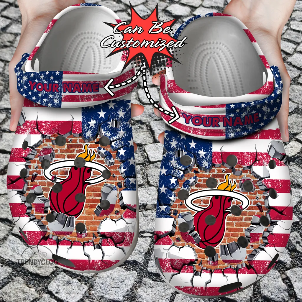 Basketball Crocs Personalized MHeat American Flag Breaking Wall Clog