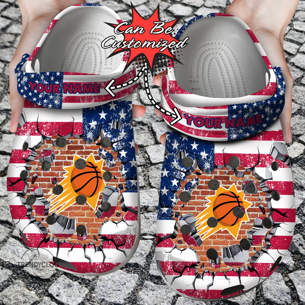 Basketball Crocs Personalized PSuns American Flag Breaking Wall Clog