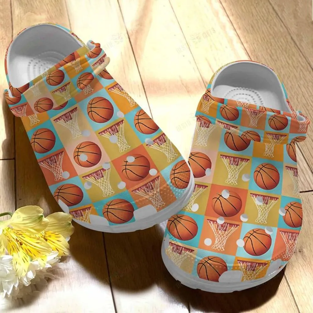 Basketball Pattern V2 Crocs, Personalized Crocs Classic Clogs