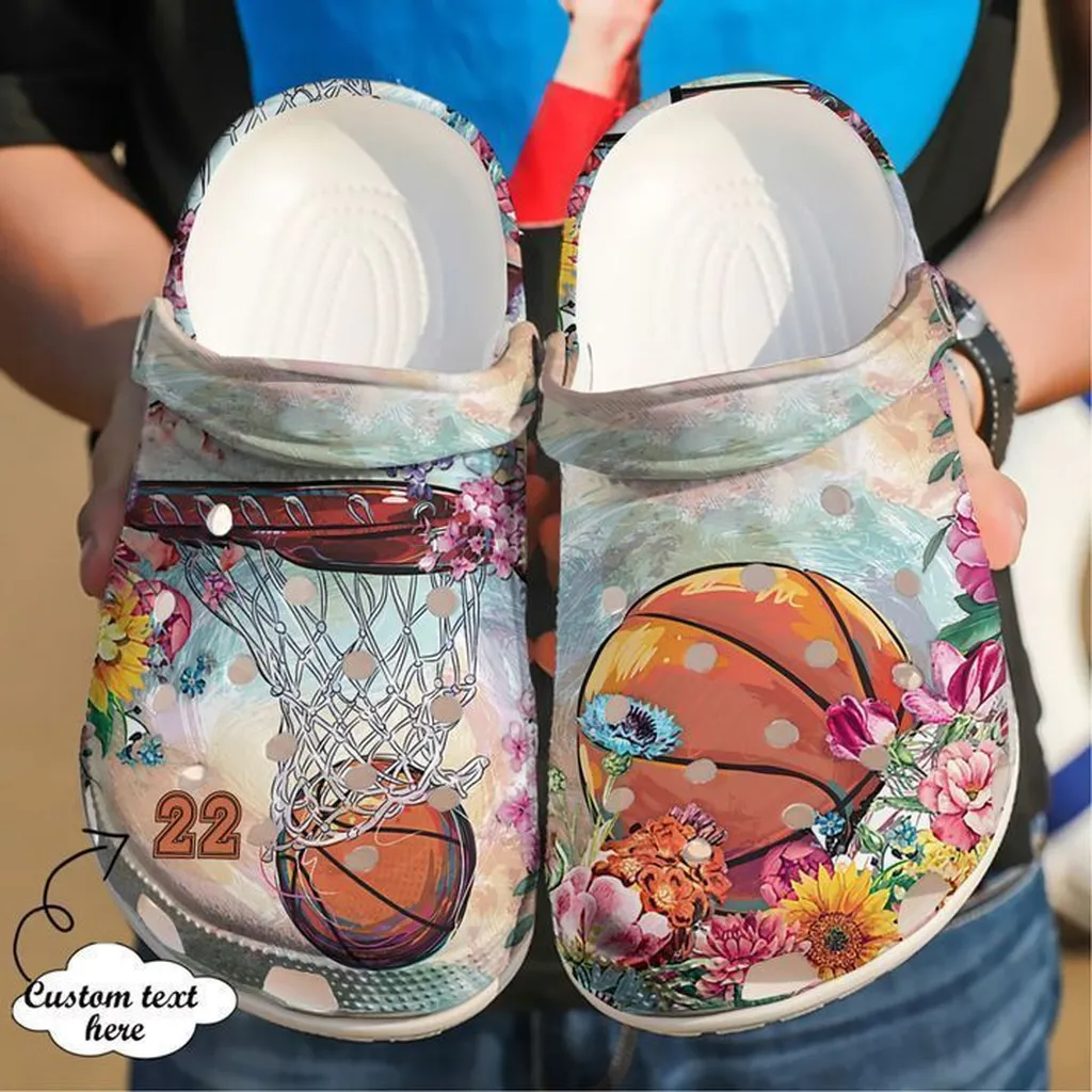 Basketball Personalized Floral Crocs Classic Clogs