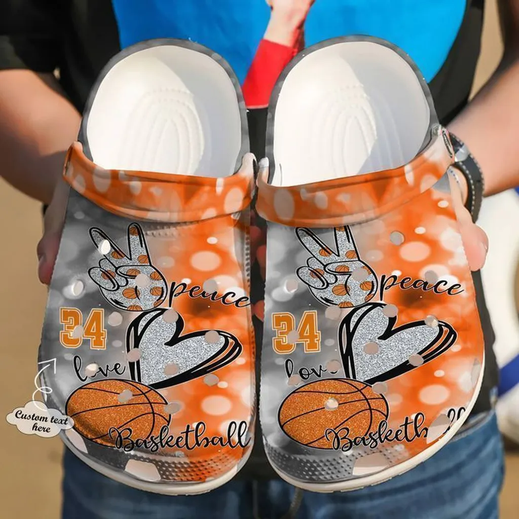 Basketball Personalized Peace Love Crocs Classic Clogs