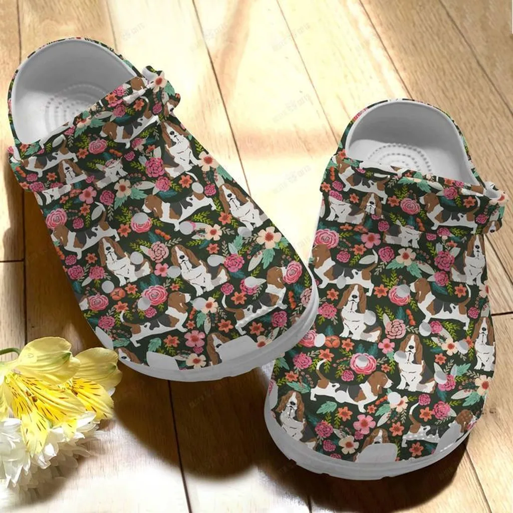 Basset Hound Floral Crocs Classic Clogs