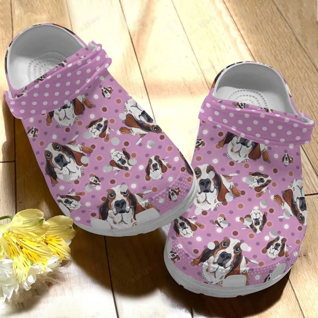 Basset Hound White Sole Cute Face Crocs Classic Clogs