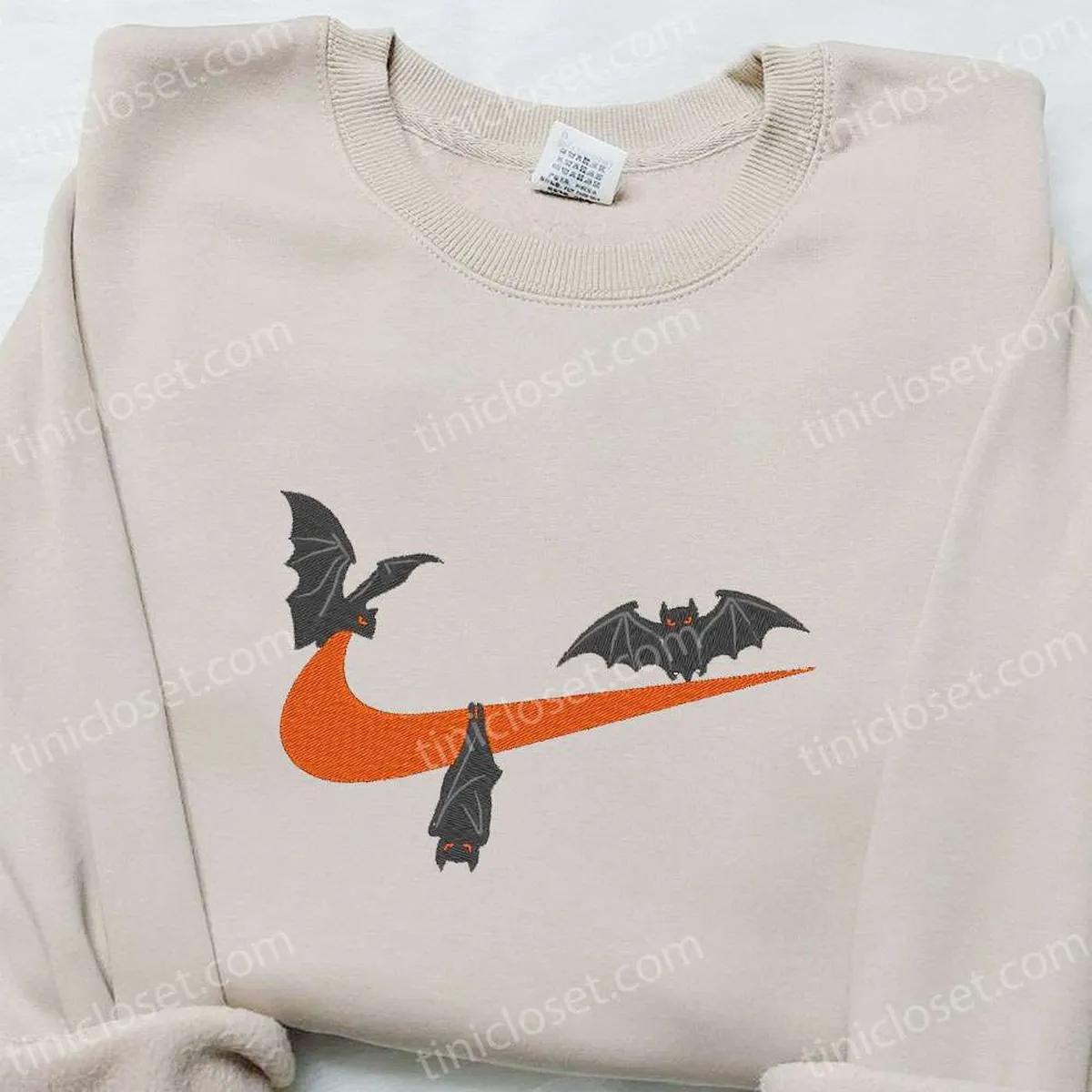 Bat x Swoosh Embroidered Sweatshirt, Nike Inspired Embroidered Shirt, Best Halloween Gift Ideas for Family