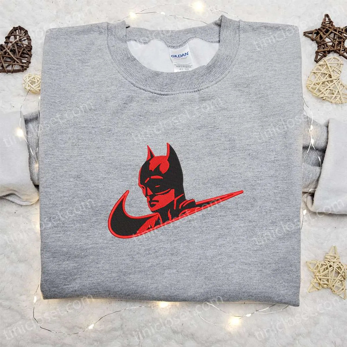 Batman x Nike Swoosh Movie Embroidered Sweatshirt, DC Comic Embroidered Shirt, Nike Inspired Embroidered Shirt