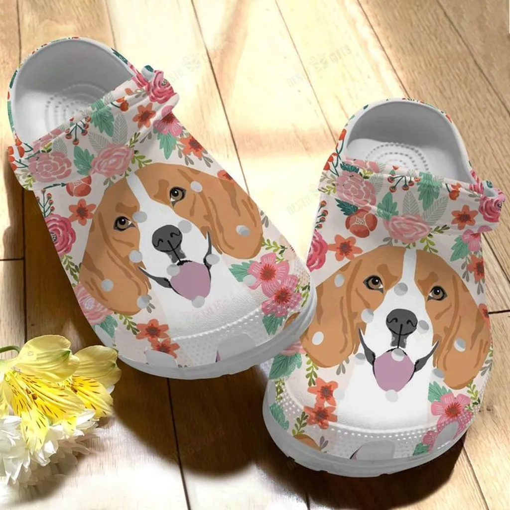 Beagle Floral Background Crocs Classic Clogs