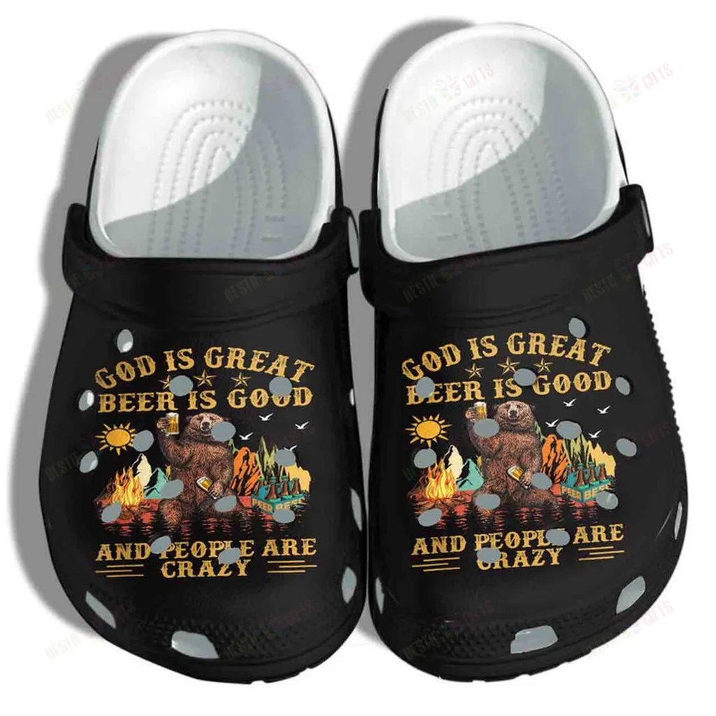 Bear Drinks Beer God Is Great Beer Is Great Crocs Classic Clogs