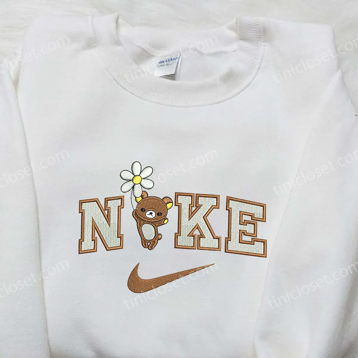 Bear Flower x Nike Swoosh Embroidered Shirt, Nike Embroidered Shirt, Water Embroidered Shirt