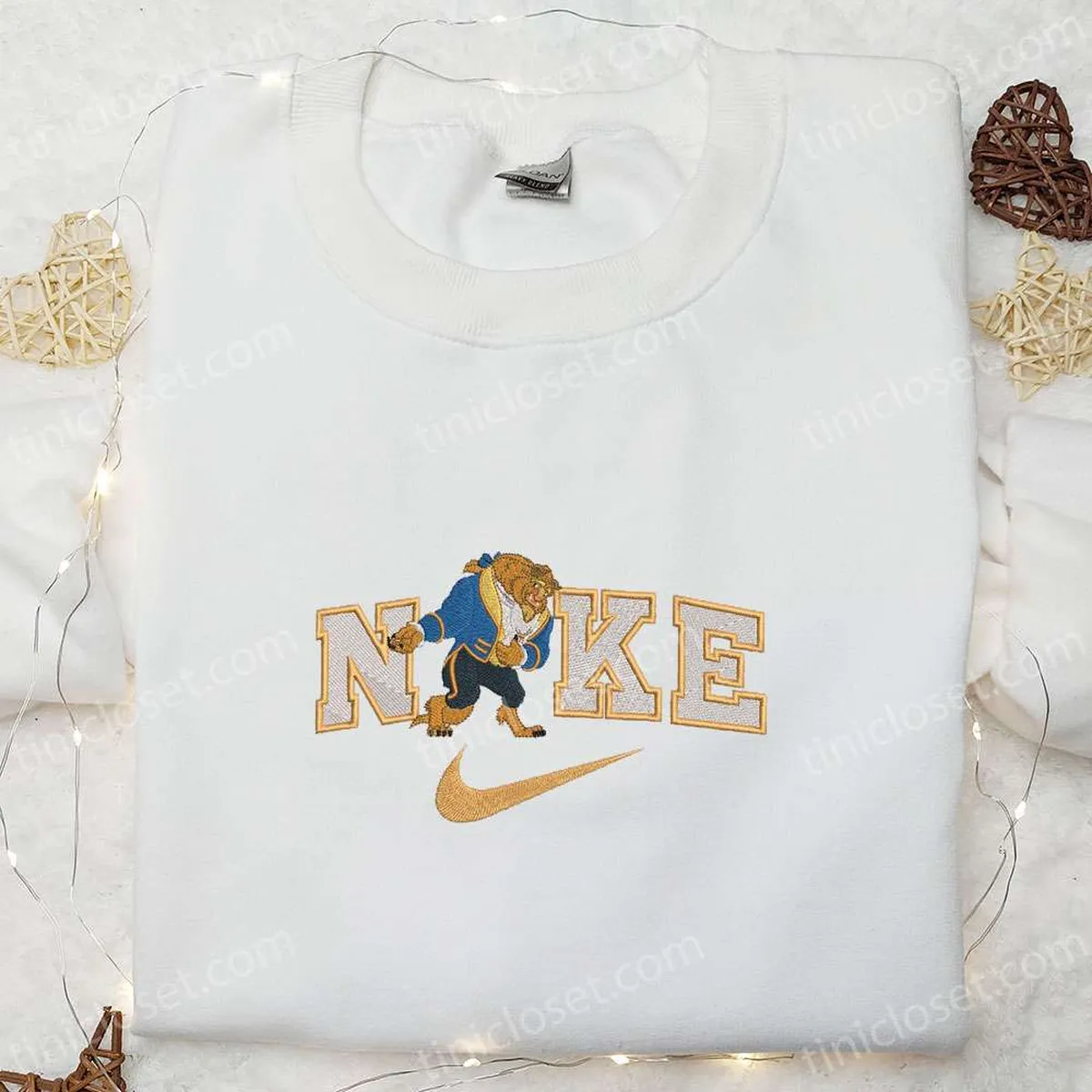 Beast x Nike Embroidered Shirt, Disney Beauty And The Beast Embroidered Hoodie, Couple Embroidered Sweatshirt