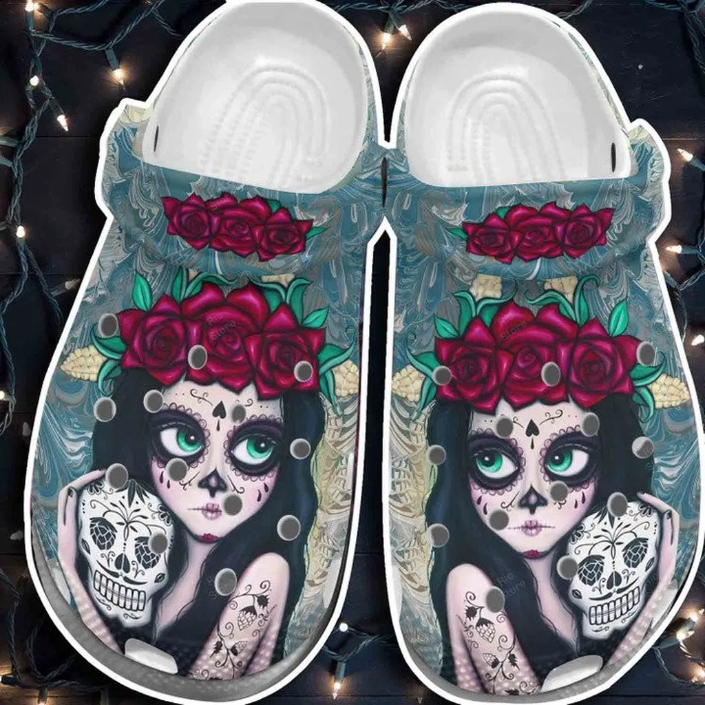 Beautiful Girl Flower Sugar Skull Mexican Crocs