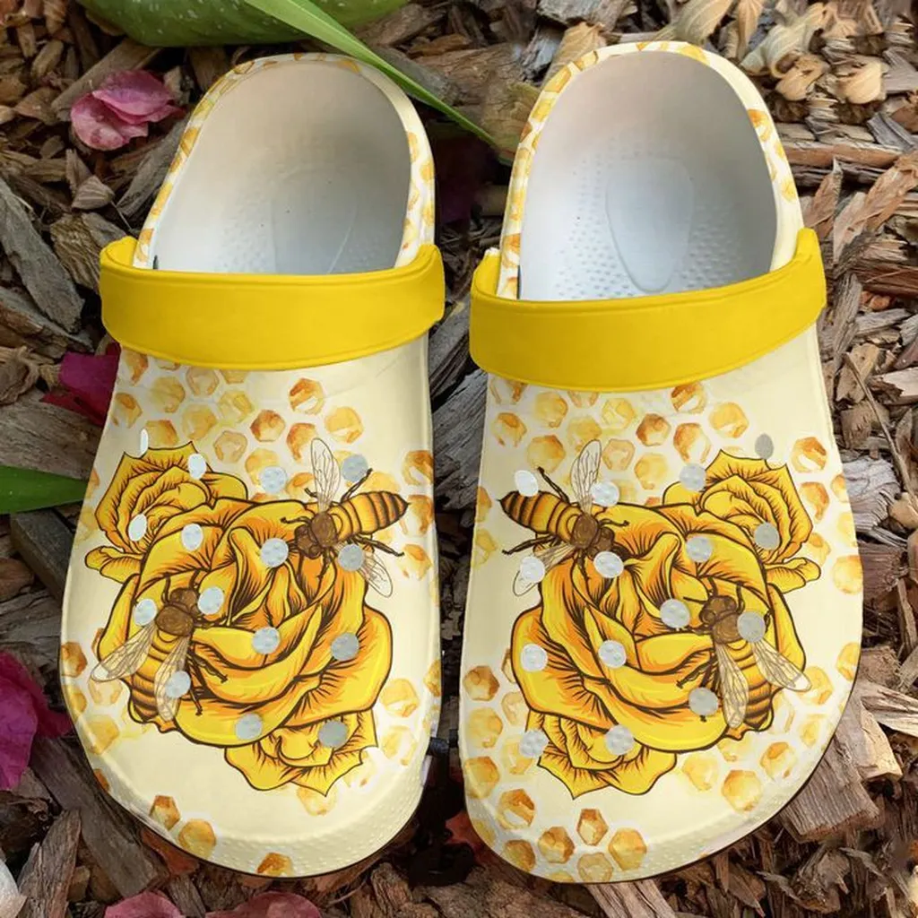 Bee Flowery Crocs Crocband Clog Comfortable For Mens Womens Classic Clog Water