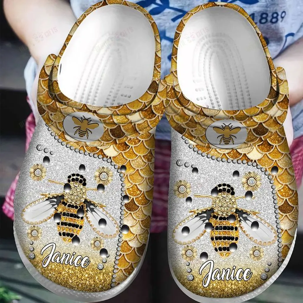 Bee Personalized White Sole Bee Lover Crocs Classic Clogs