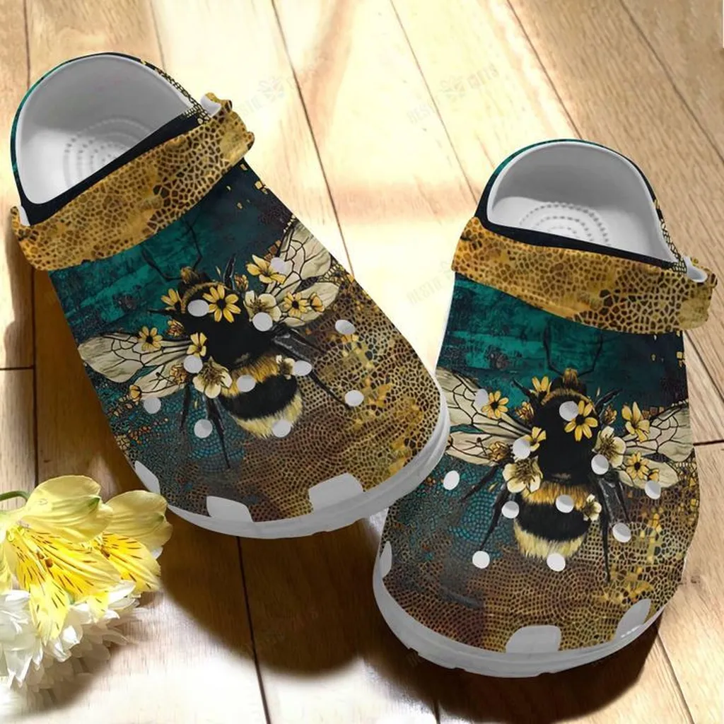 Bee White Sole Bee Love Crocs, Personalized Crocs Classic Clogs