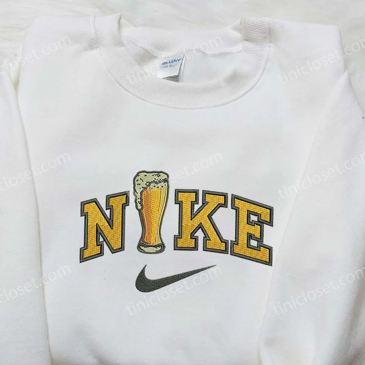 Beer Cup x Swoosh Nike Embroidered Shirt, Nike Embroidered Shirt, Alcohol Drink Embroidered Shirt