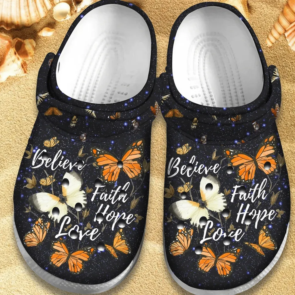 Believe Faith Hipe Love Butterfly Gift For Lover Rubber Crocs Clog