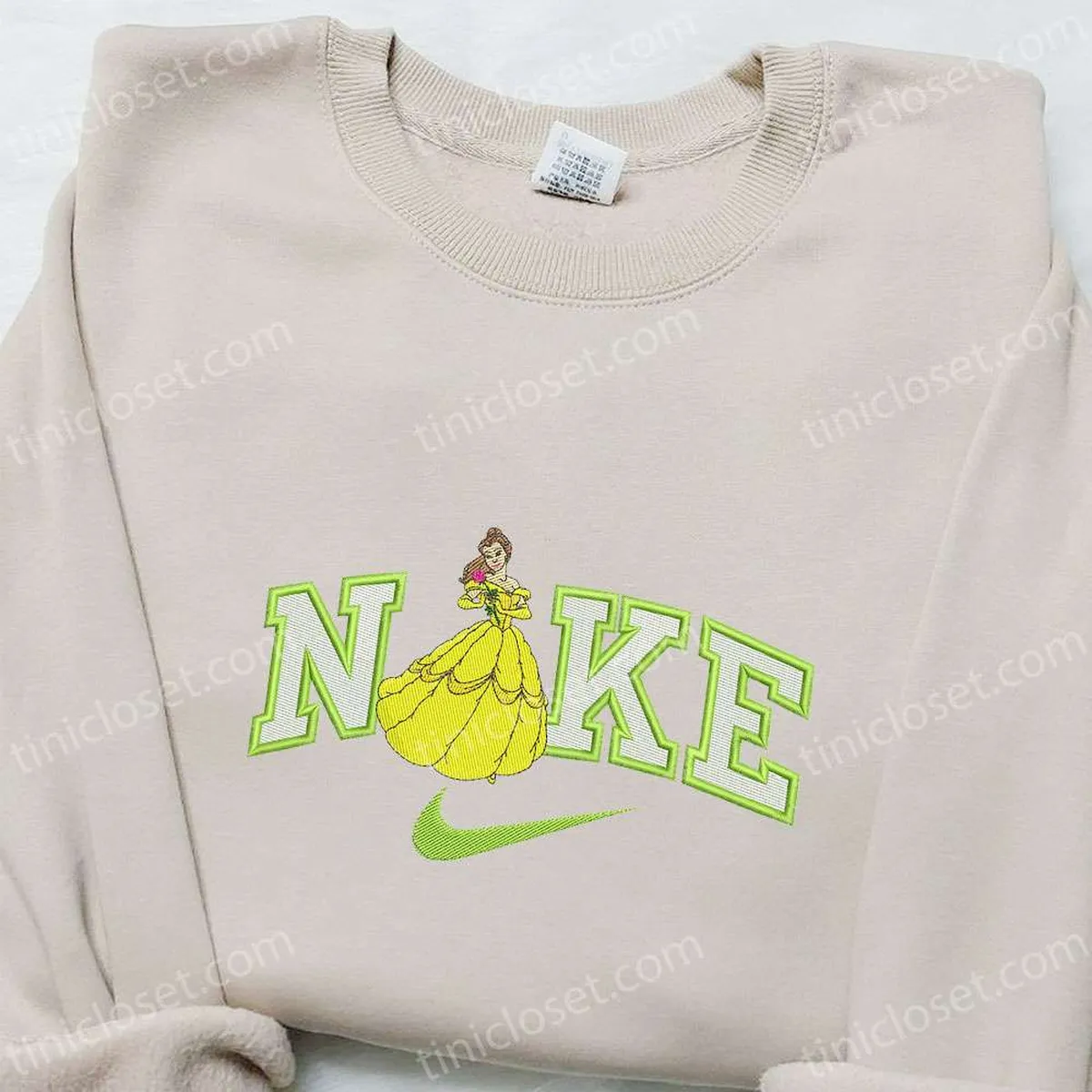 Belle x Nike Cartoon Embroidered Shirt, Nike Inspired Embroidered Shirt, Best Gift Ideas for Family