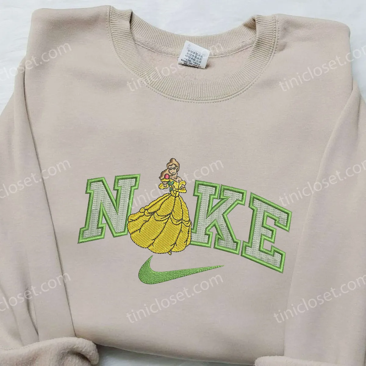 Belle x Nike Swoosh Embroidered Shirt, Nike Embroidered Shirt, Beauty and The Beast Embroidered Shirt