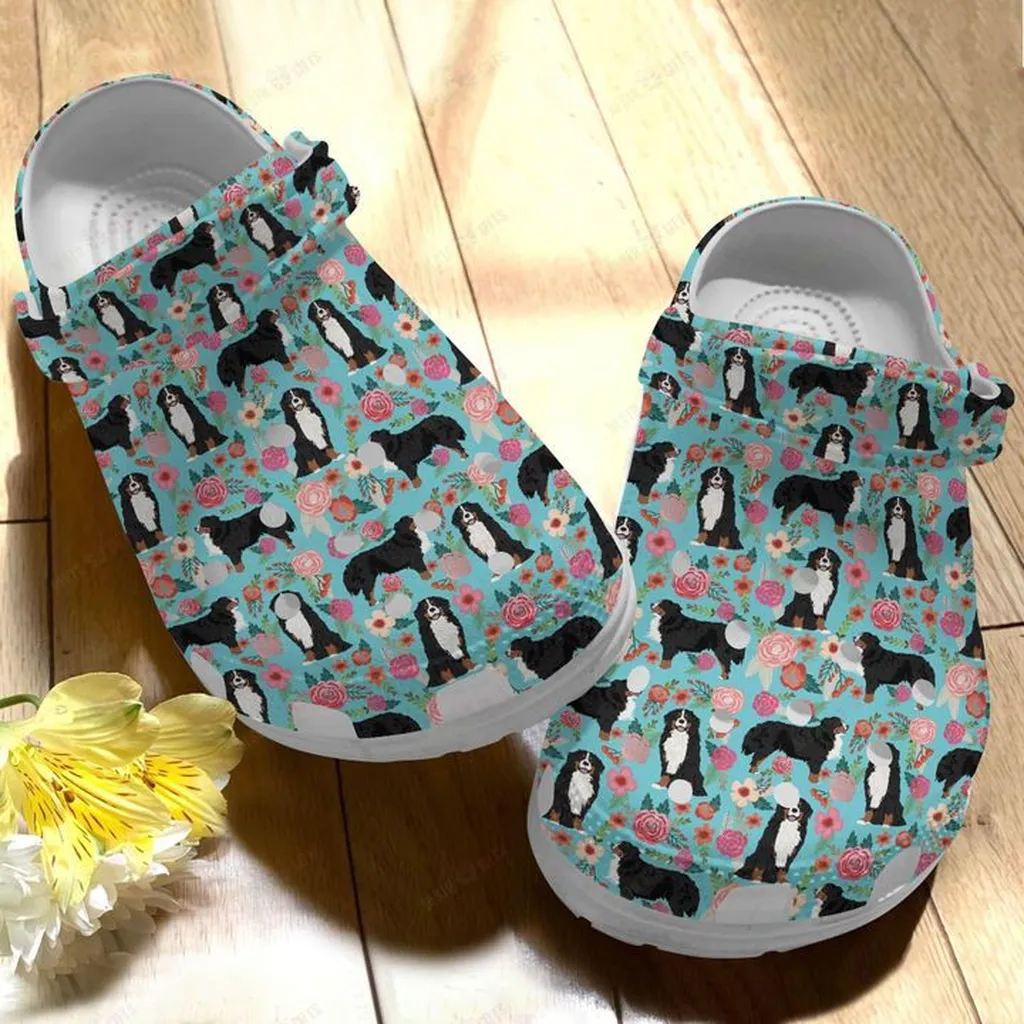 Bernese Mountain Floral Background Crocs Classic Clogs