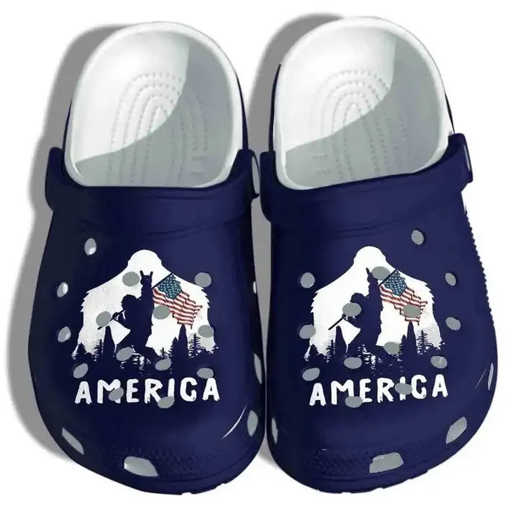 Bigfoot Holding Flag 4Th Of July America Flag Crocs Crocband Clogs