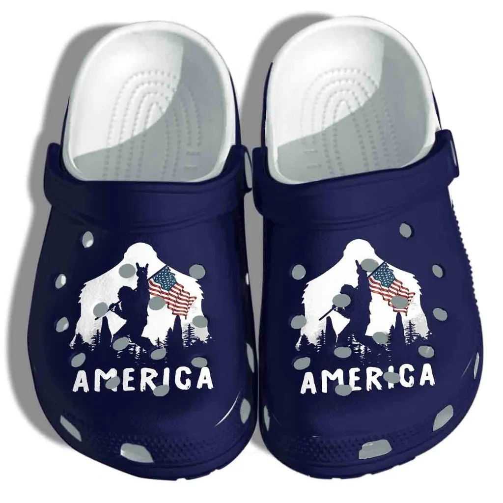 Bigfoot Holding Flag Crocs