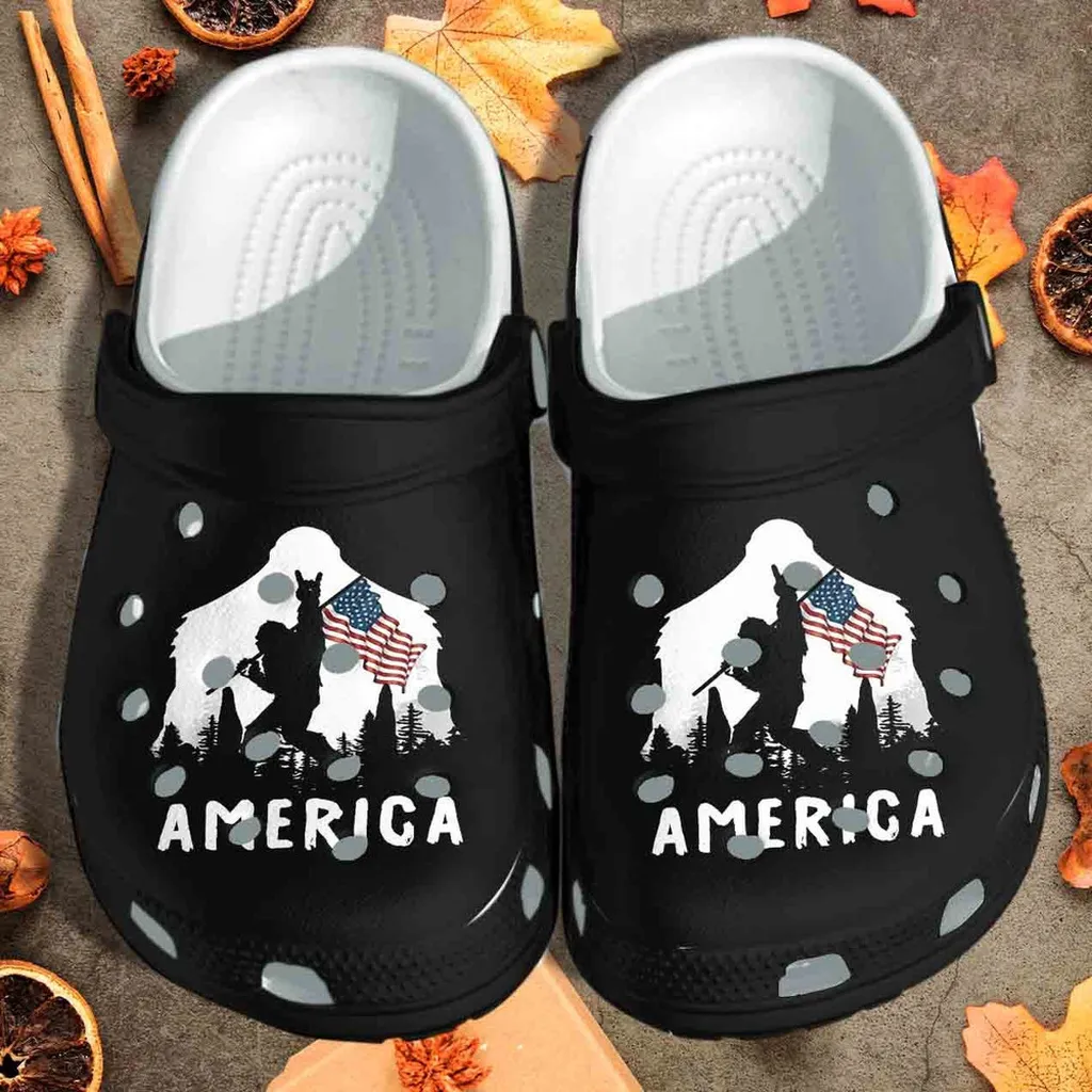 Bigfoot Holding Flag For Men And Womens Gift For Fan Classic Water Rubber Crocs Clog