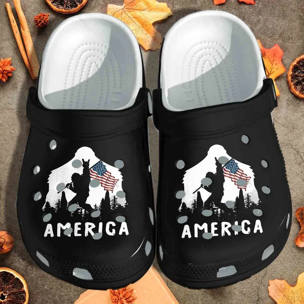 Bigfoot Holding Flag Rubber Crocs Clog