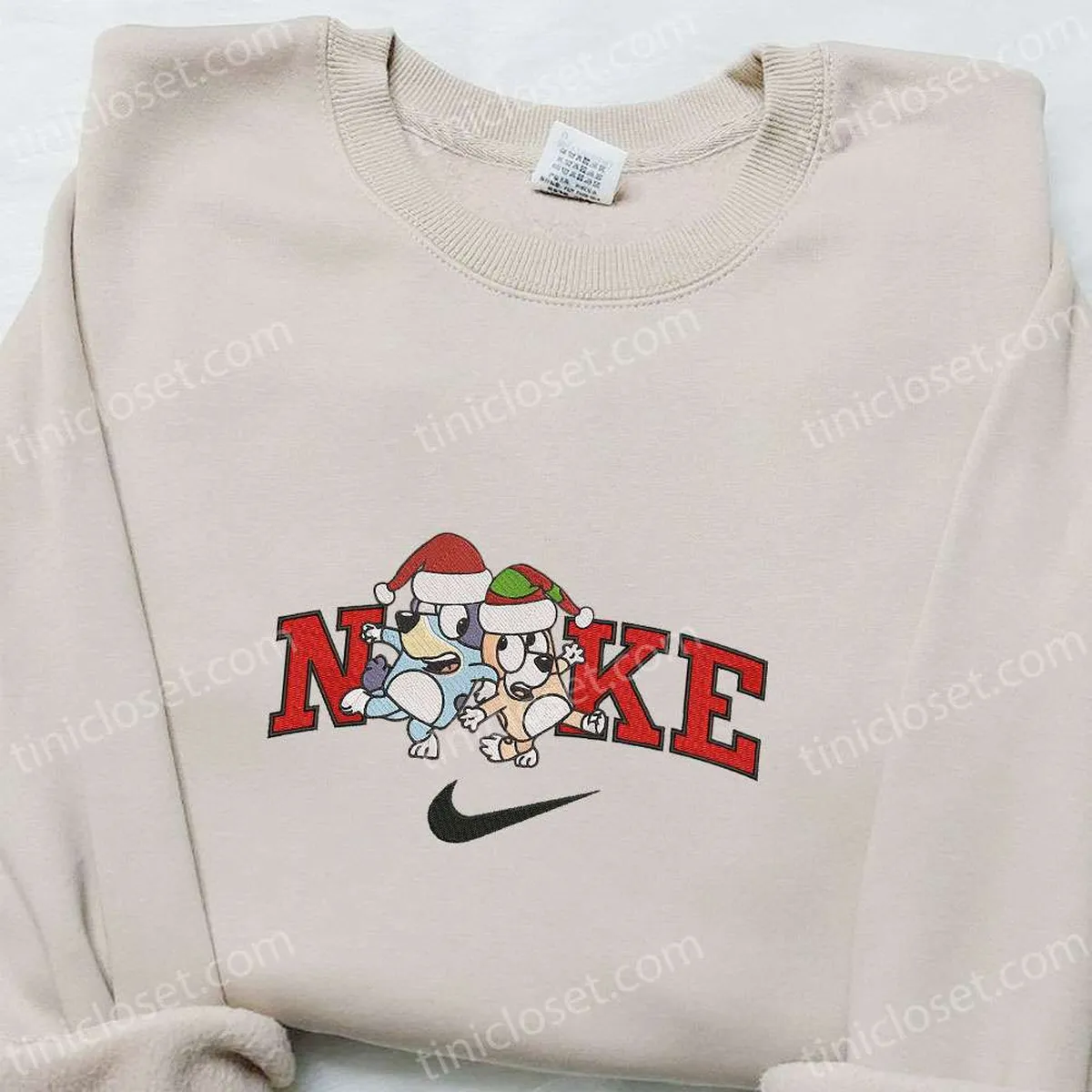 Bingo and Bluey Xmas Hat x Nike Christmas Embroidered Sweatshirt, Christmas Embroidered Shirt, Best Christmas Gift Ideas