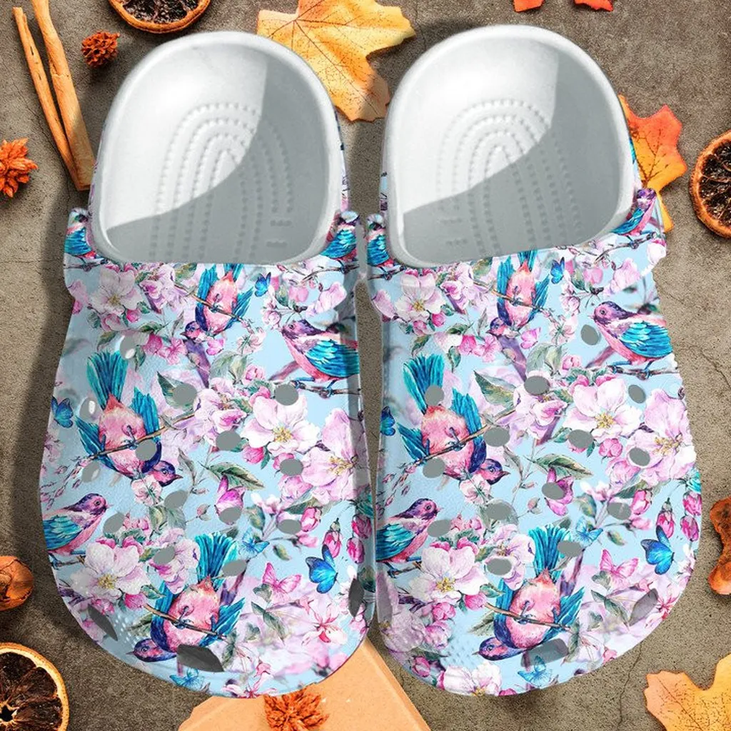 Bird and Flower Pattern Crocs Clogs