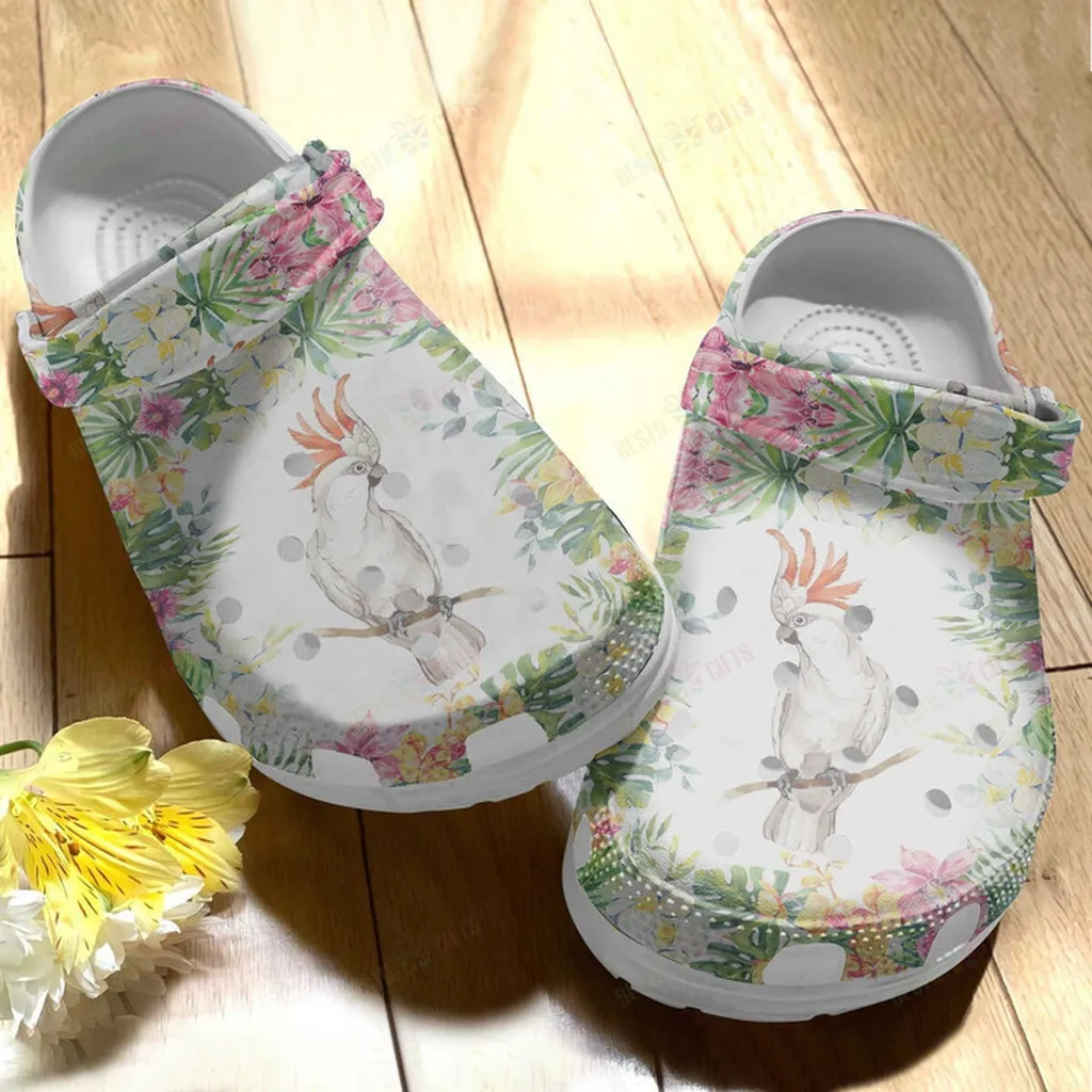 Birds Flower White Parrot Flower Cockatoo Crocs Classic Clogs