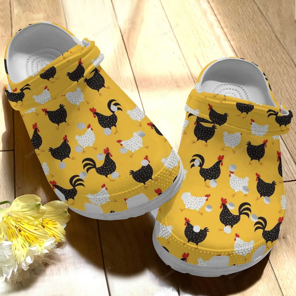 Black And White Chicken Gift For Lover Rubber Crocs Clog