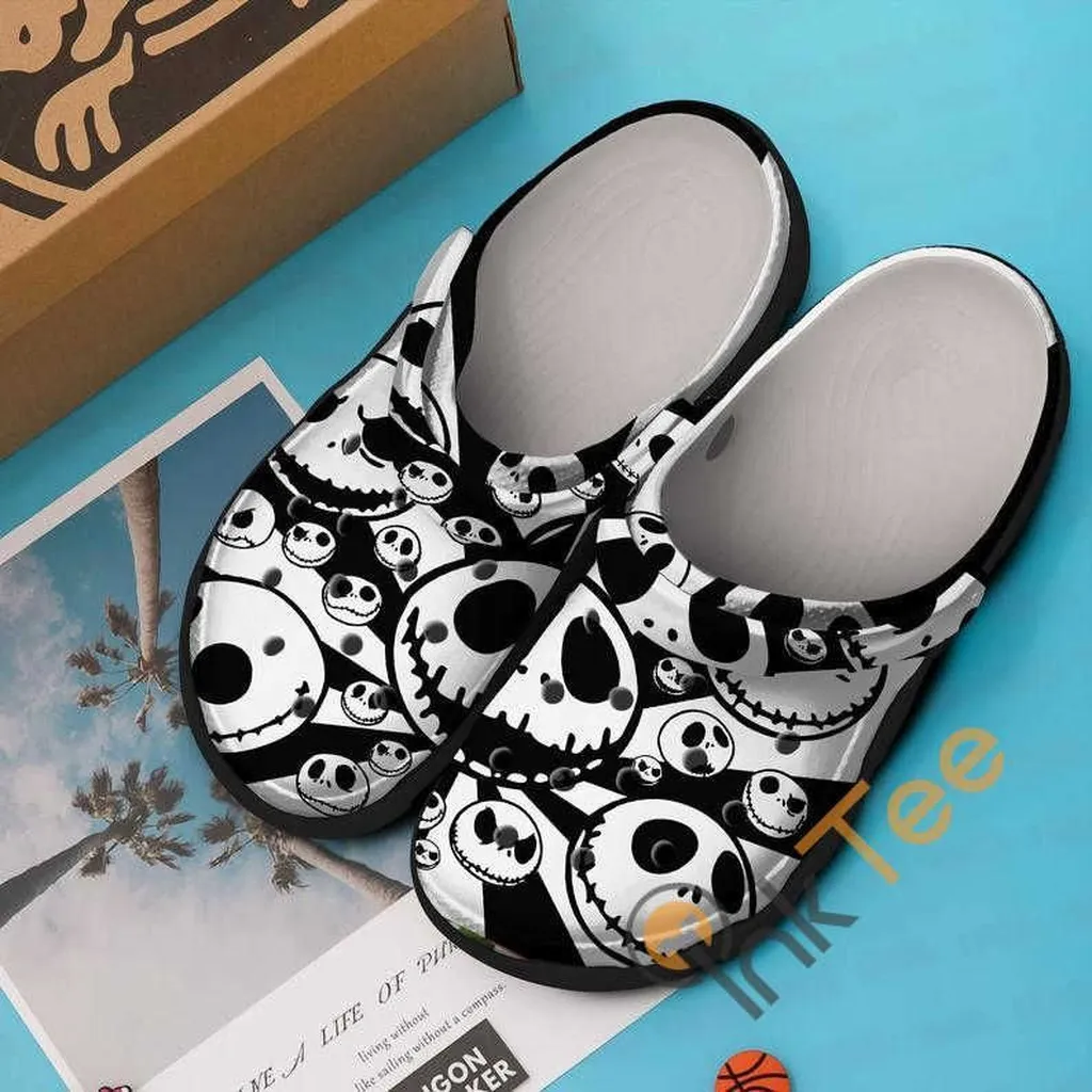 Black And White Jack Skellington Skulls The Nightmare Before Christmas Movie Crocs Clog