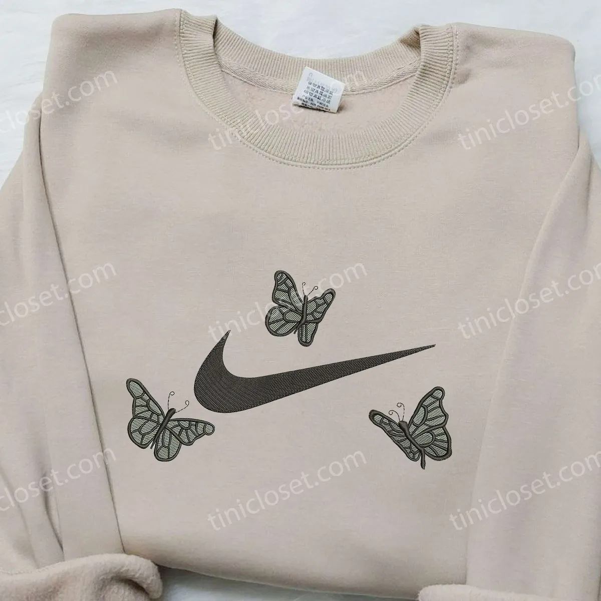 Black Butterfly x Nike Embroidered Shirt, Custom Nike Embroidered Shirt, Inspired Nike Embroidered Shirt