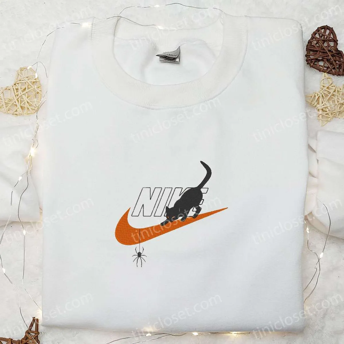 Black Cat x Nike Embroidered Hoodie, Nike Inspired Embroidered Shirt, Best Halloween Gift Ideas