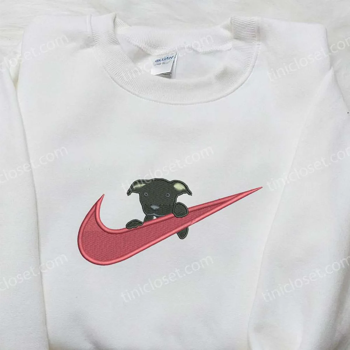 Black Dog x Nike Embroidered Shirt, Animal Embroidered Shirt, Custom Nike Embroidered Shirt