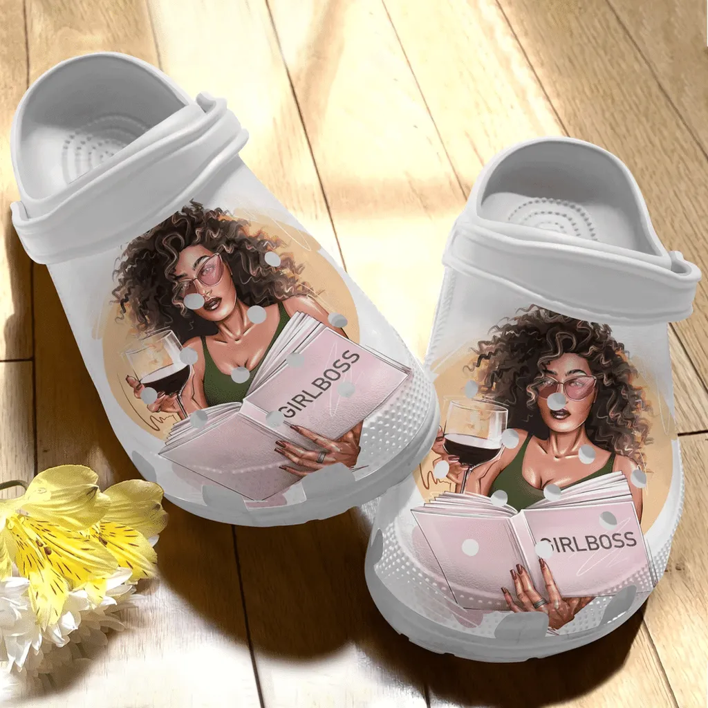 Black Girl Loves Book And Wine Gift For Lover Rubber Crocs Clog