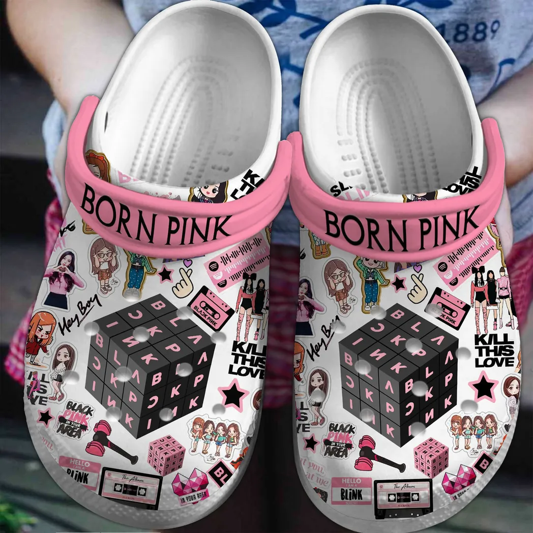 Black Pink Music Crocs Clogs