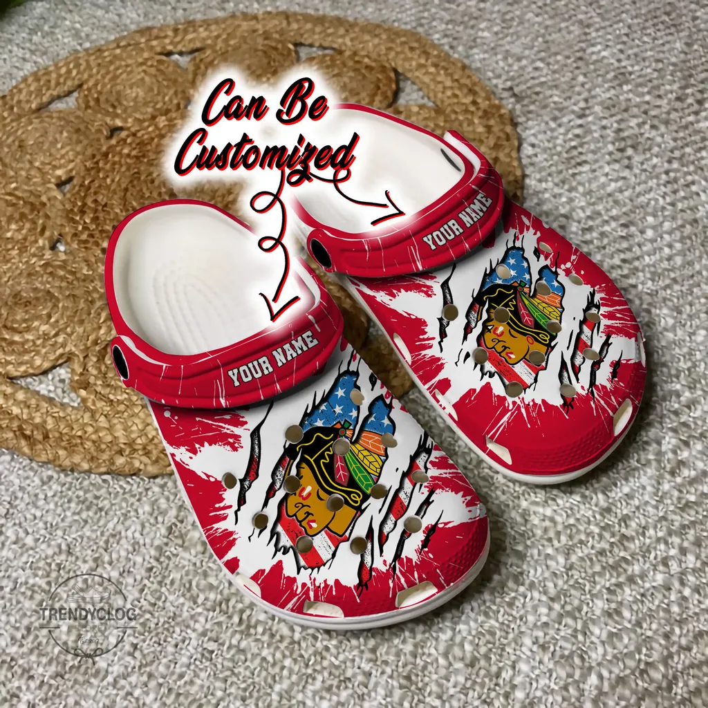 Blackhawks Crocs Personalized CBlackhawks Hockey Ripped American Flag Clog