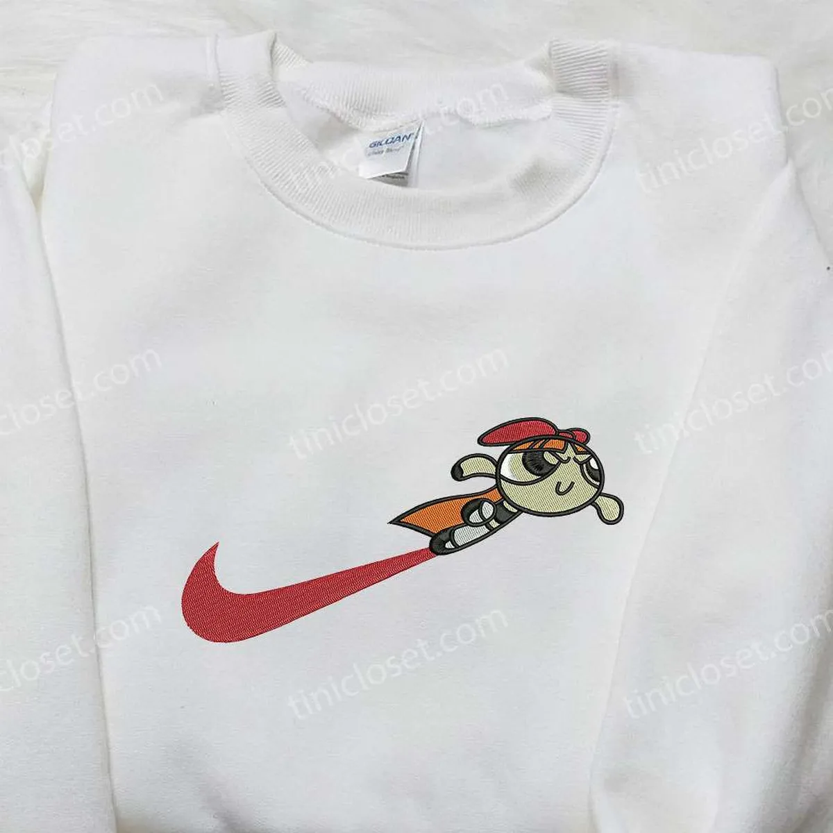 Blossom x Nike Swoosh Embroidered Shirt, The Powerpuff Girls Embroidered Shirt, Nike Inspired Embroidered Shirt