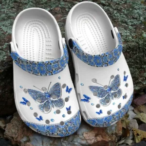 Blue Bling Butterfly Crocs Classic Clogs